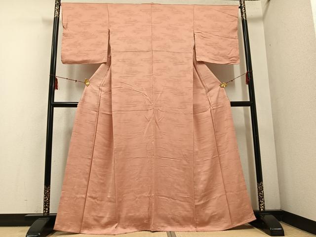 平和屋着物■上質な色無地　流水草花地紋　水柿色　正絹　逸品　AABF0067ph