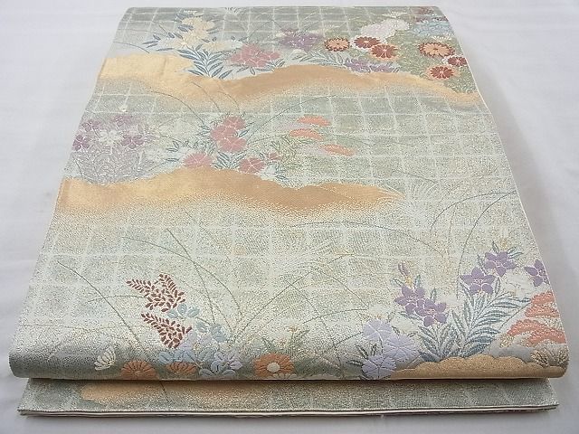 平和屋着物◎六通柄袋帯　唐織　秋草文　金糸　逸品　BAAI6222cm