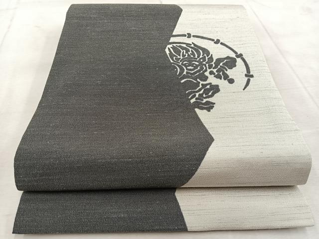 平和屋着物●全通柄袋帯　紬地　風神雷神　正絹　逸品　未使用　BAAU9529yc