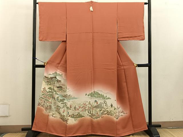 平和屋着物■豪華色留袖　寿光織　人物風景花文　暈し染め　金糸　正絹　逸品　未使用　BAAV6057mz