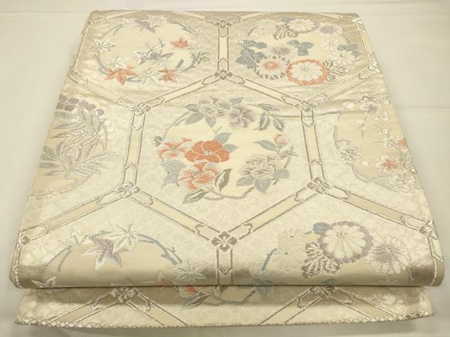 Rakuten - 平和屋着物◎六通柄袋帯　唐織　亀甲花丸文　銀糸　正絹　逸品　CAAW9361qe