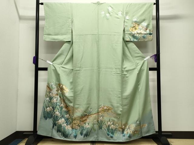 平和屋着物●訪問着　流水地紙花文　暈し染め　金銀彩　正絹　逸品　未使用　CABD8897gh