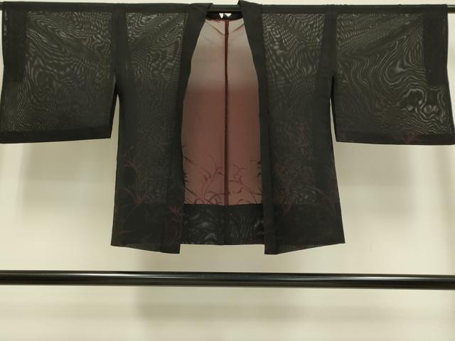 平和屋着物▽ スリーシーズン 春夏秋 塵除け 洋花紋紗 黒地 正絹 逸品 DAAR5035du