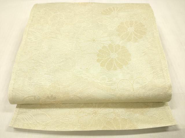 平和屋着物＊夏物 六通柄袋帯 雪輪草花文 金糸 正絹 逸品 DABC8954cm