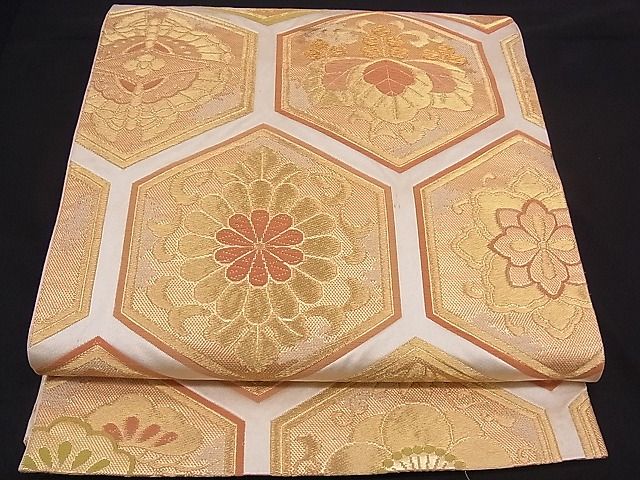 Other - 平和屋着物■六通柄袋帯　唐織　亀甲花蝶文　金糸　逸品　n-mz2780