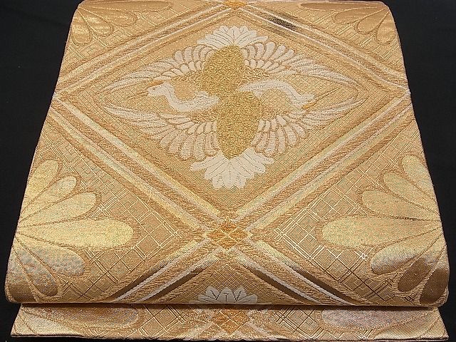 平和屋着物■佐賀錦 六通柄袋帯 唐織 双鶴菱花文 金糸 逸品 n-pk0096