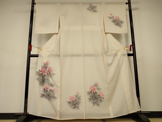 平和屋着物＊夏物 訪問着 絽 手描き 草花文 暈し染め 正絹 逸品 AABA9381jd