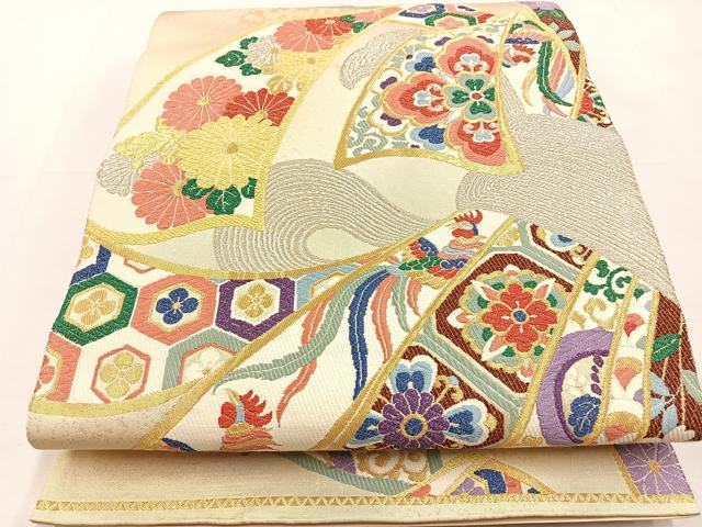 平和屋着物◎六通柄袋帯　唐織　大熨斗　金銀糸　正絹　逸品　BAAT9870hj