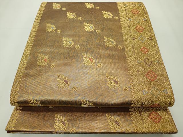 平和屋着物◎六通柄袋帯　唐織　印度サリー斜縞文様　金糸　正絹　逸品　CAAV4400in