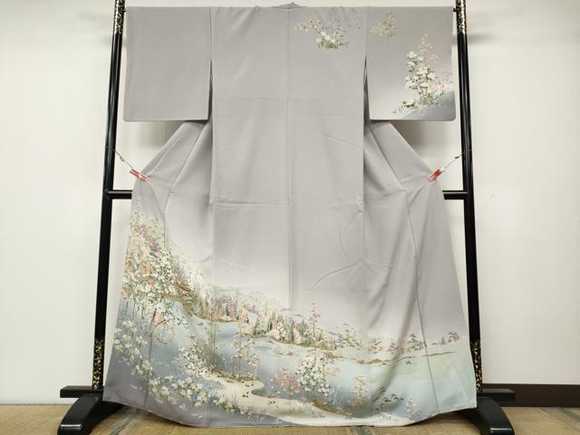 乐天商城 - 平和屋着物●訪問着　友禅　風景草花文　正絹　逸品　CABA1837ut