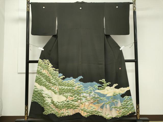 平和屋着物■豪華黒留袖　作家物　風景松文　正絹　逸品　CABB1764ou