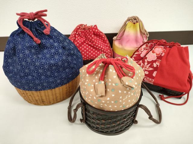 平和屋着物▼夏物　和装小物　和装バッグ　籠巾着まとめて5点　浴衣　縮緬　紬地　...