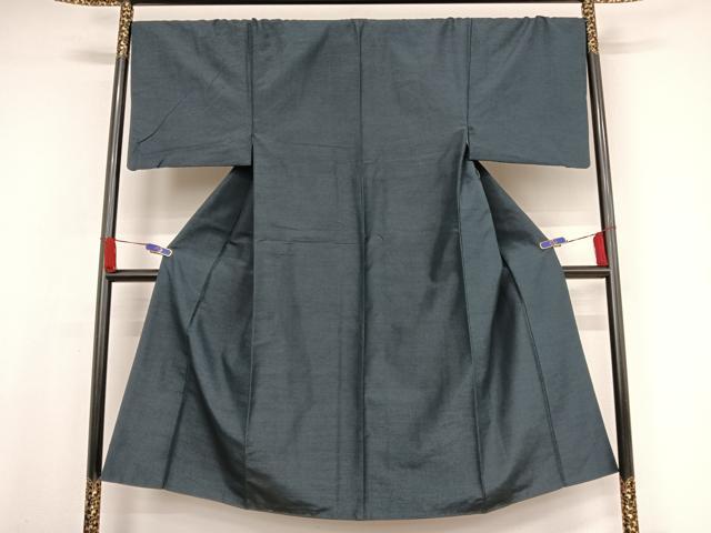 平和屋着物●男性　紬　色無地　深縹色　正絹　逸品　AAAX0275np