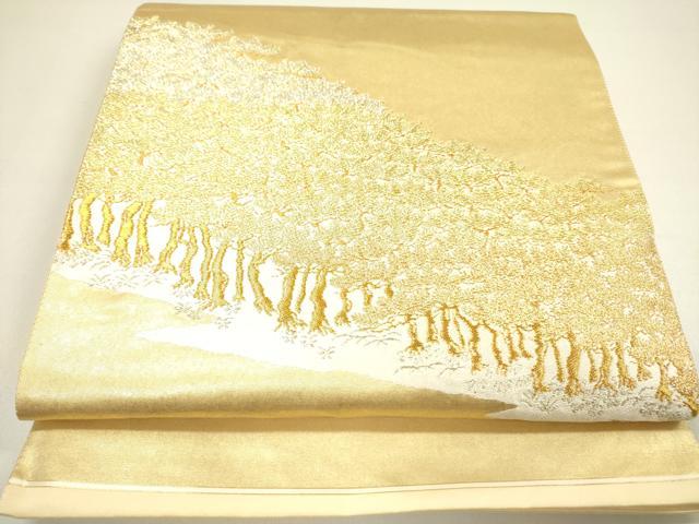 平和屋着物◎太鼓柄袋帯　樹林文　金銀糸　引箔　正絹　逸品　DAAY2388op