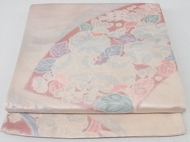 平和屋着物◎六通柄袋帯　地紙花文　引箔　正絹　逸品　AAAG8432Abw
