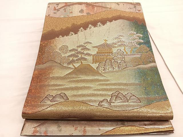 平和屋着物◎六通柄袋帯 古都 風景文 金銀糸 引箔 正絹 逸品 BAAV5861hv