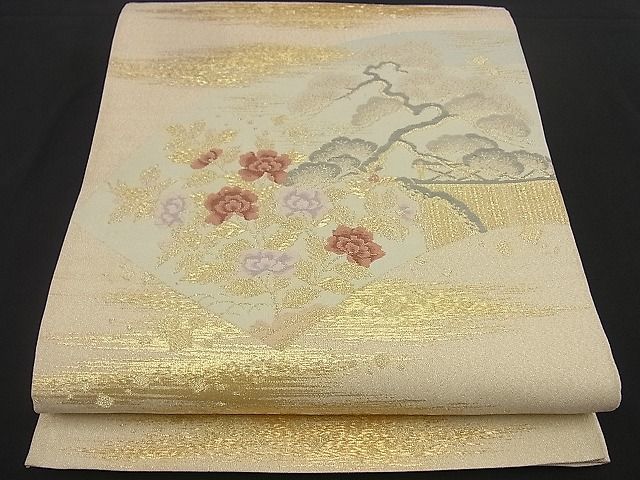 平和屋着物■太鼓柄袋帯　地紙松花文　金糸　逸品　n-by2782