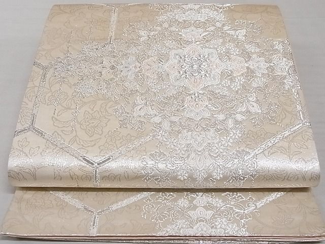 平和屋着物■六通柄袋帯　吉祥華飾華文　銀糸　正絹　逸品　A-gk1655