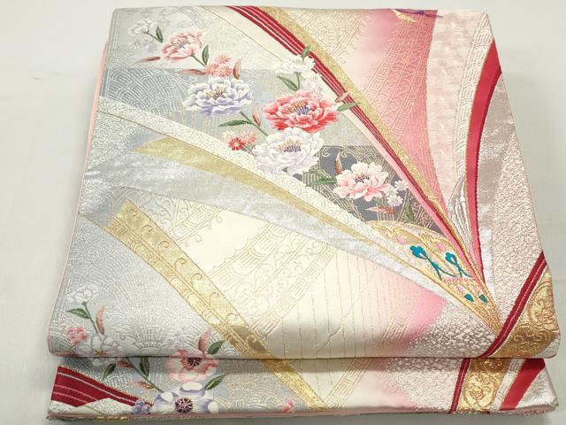 平和屋着物◎六通柄袋帯　唐織　洋館　草花文　金銀糸　正絹　逸品　DABC0574qa