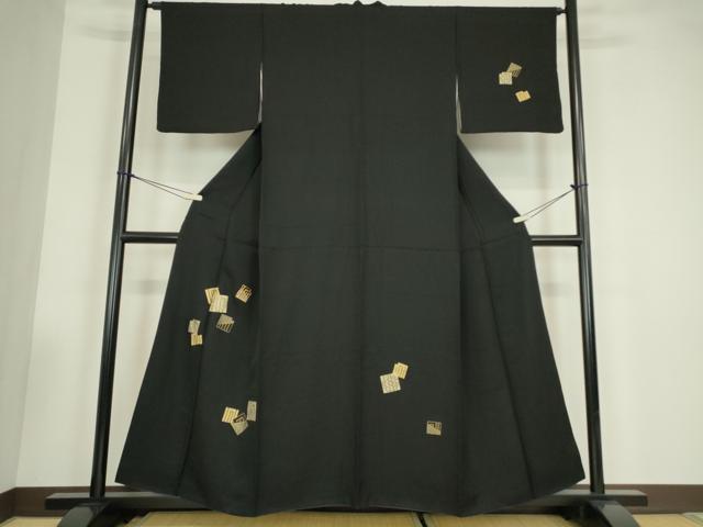 平和屋着物●訪問着 竹屋町刺繍 源氏香七宝文 黒地 金銀彩 正絹 逸品 DABC3515az
