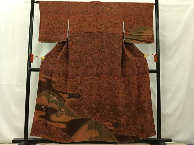 平和屋着物■訪問着 刺繍 草花文 金糸 鬼しぼ縮緬 正絹 逸品 AAAS9236jh