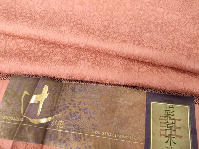 Rakuten - 平和屋着物●上質な色無地　辻が花地紋　真朱色　丹後縮緬　反端付き　正絹　逸品　AABH3302ck
