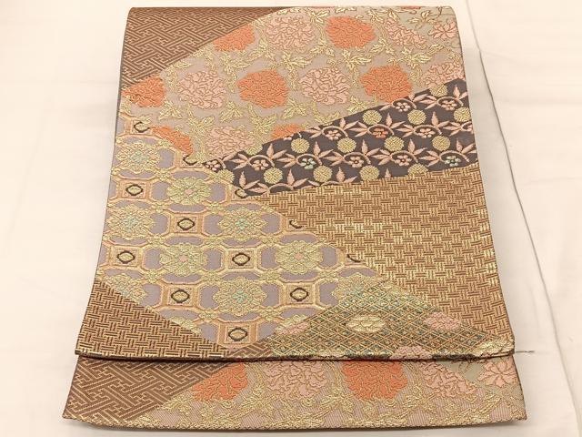 平和屋着物◎六通柄袋帯　唐織　切嵌有職文　金糸　正絹　逸品　BAAS8959ui