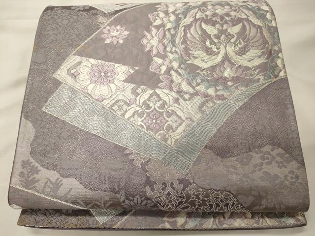 平和屋着物◎六通柄袋帯　正倉院花鳥文　銀糸　正絹　逸品　CABG5994oy