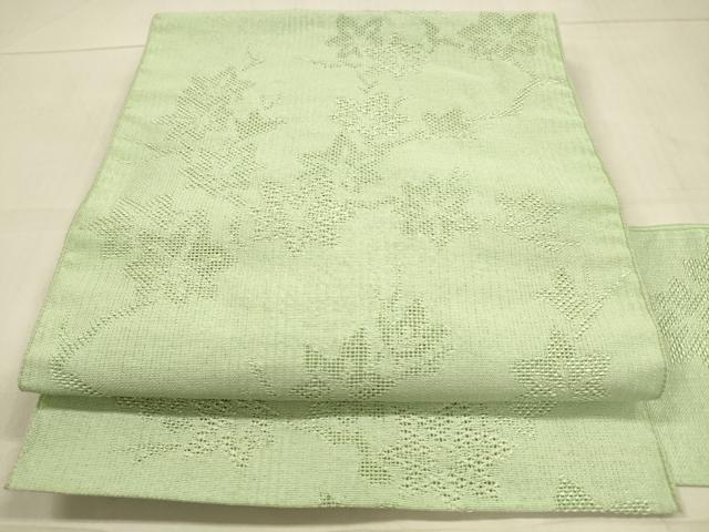 平和屋着物＊夏物　八寸名古屋帯　枝葉文　薄萌葱色　正絹　逸品　DAAU4347cm