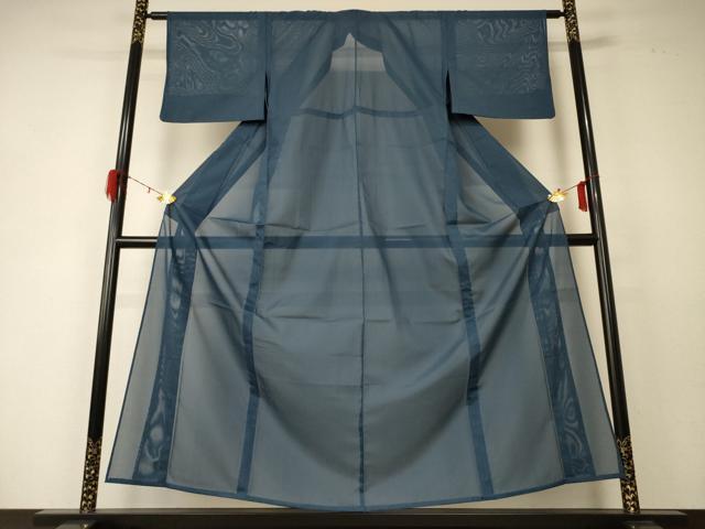 Kimono - 平和屋着物＊夏物　色無地　絽　鉄御納戸色　洗える着物　AABD6576jd