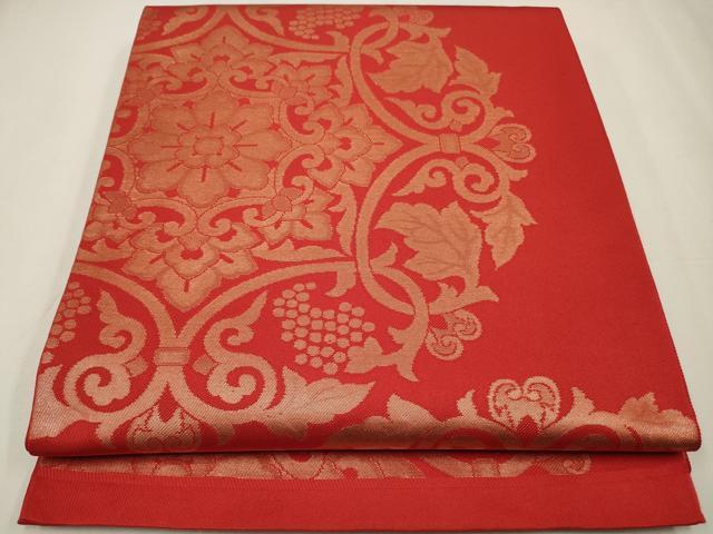 平和屋着物◎六通柄　本袋帯　葡萄花文　金糸　正絹　逸品　CAAW9374qe