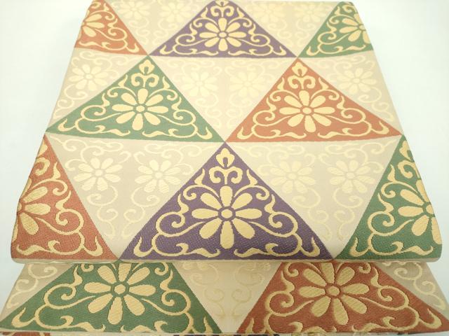 平和屋着物●俵屋　人間国宝　喜多川平朗　有職織物　六通柄袋帯　唐織　鱗花文　正絹　逸品　DABB4639ps