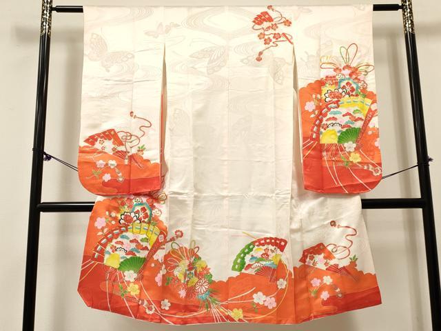 乐天商城 - 平和屋着物[]七五三　女の子　7歳　祝着　四つ身　駒刺繍　松竹梅　檜扇花文　金銀彩　DABE7229ma