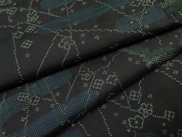 乐天商城 - 平和屋着物●本場大島紬　一元7マルキ　エ霞枝花文　黒地　正絹　逸品　未使用　AABF3021cs