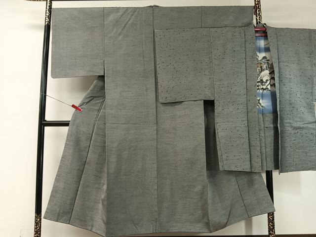 平和屋着物●男性 紬・ひげ紬羽織セット 鈍色 正絹 逸品 CABC2774vp