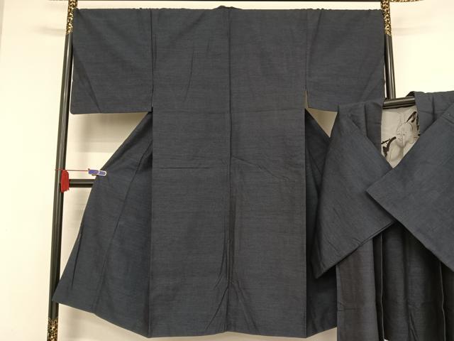 平和屋着物●男性 結城紬 アンサンブル 杢 紺青色 正絹 逸品 AAAV9077np