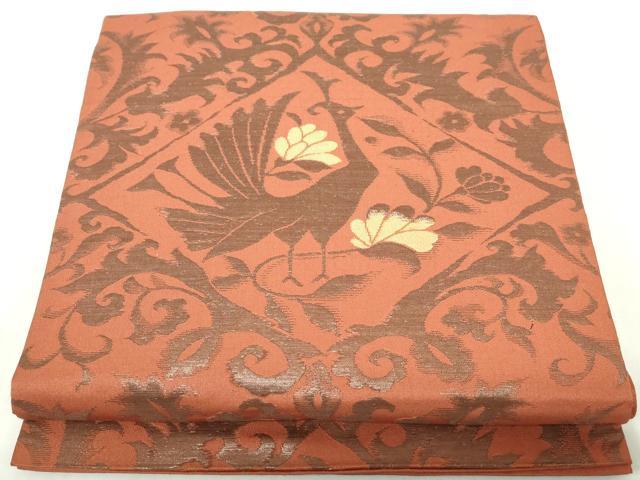 平和屋着物◎六通柄 本袋帯 花鳥菱文 金糸 正絹 逸品 DABA9013qa