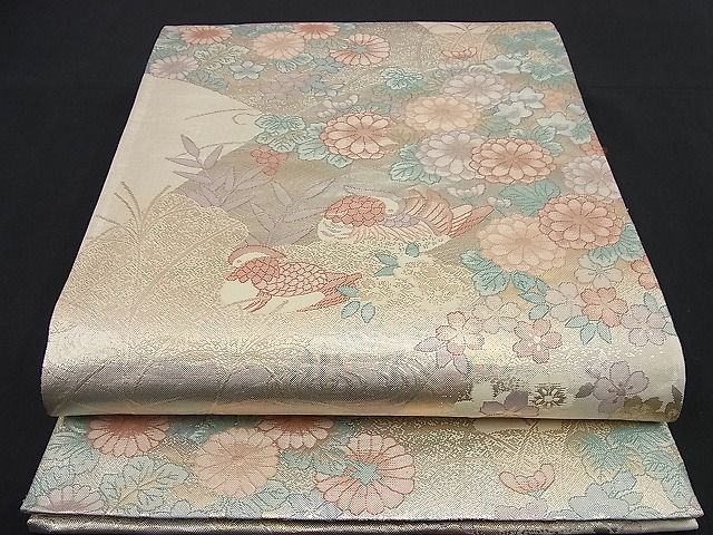 平和屋着物■佐賀錦　六通柄袋帯　鴛鴦流水花蝶文　金銀糸　逸品　n-nr0101