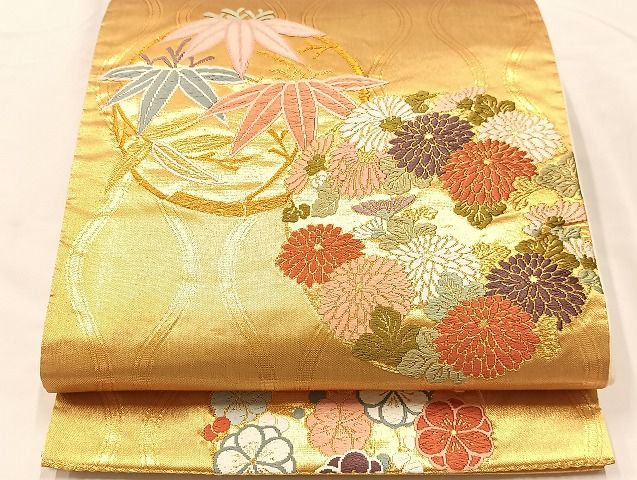 平和屋着物◎六通柄袋帯　唐織　立涌花丸文　金糸　正絹　逸品　AAAJ8007Bsa