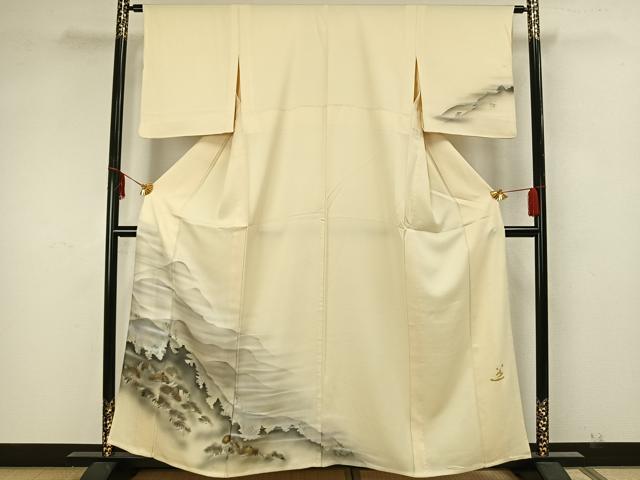 平和屋着物▽訪問着 単衣 作家物 風景文 暈し染め 金銀彩 正絹 逸品 AAAZ1575fy