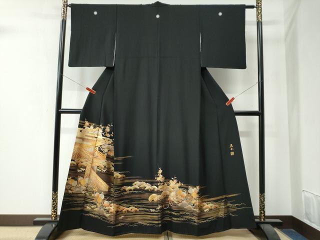 平和屋着物●金彩友禅　卓越技能者・名工・和田光正　黒留袖　霞松竹梅風景花文　金彩　正絹　逸品　CAAZ3541yc...