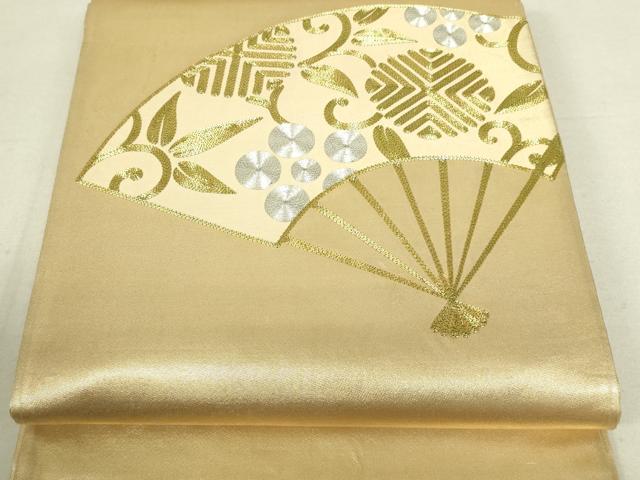 平和屋着物■太鼓柄袋帯　駒刺繍　総刺繍　扇面花唐草文　金糸　正絹　逸品　DAAO7413sf