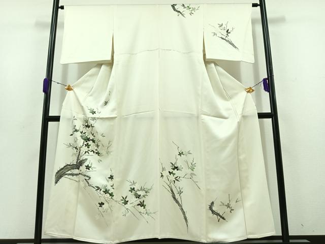 平和屋着物▽訪問着　単衣　手描き　枝花文　金彩　正絹　逸品　AABD6054jh