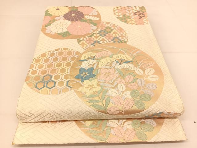平和屋着物◎六通柄袋帯　唐織　秋草丸文　正絹　逸品　BAAT8025yc