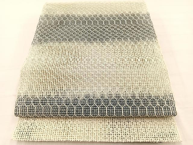 平和屋着物＊夏物　八寸名古屋帯　羅　横段文　反端付き　正絹　逸品　未使用　BAAX7874hv