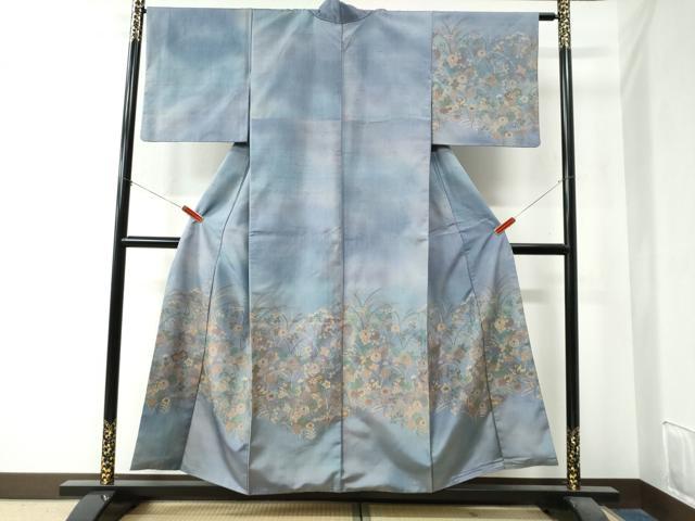 平和屋着物●訪問着 紬地 草花文 正絹 逸品 CAAZ3542yc