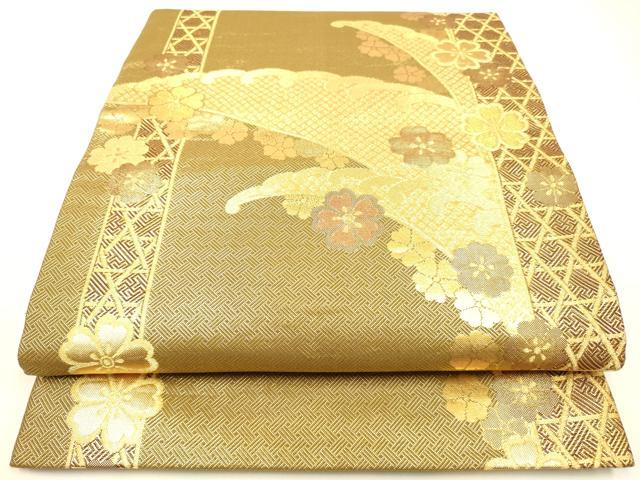 平和屋着物◎六通柄袋帯　立波花文　金糸　正絹　逸品　DAAK2468zy