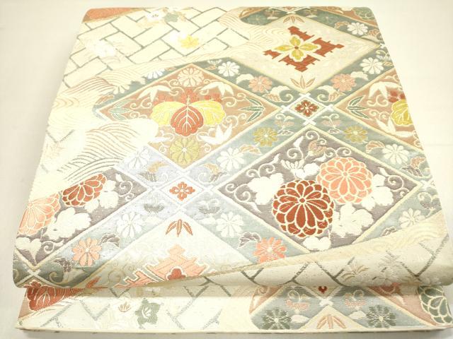 平和屋着物◎六通柄袋帯　唐織　桐花菱文　金糸　正絹　逸品　DAAY2399op