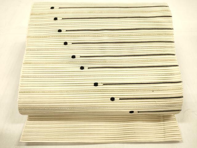 平和屋着物＊夏物　絽綴れ　八寸名古屋帯　横段文　金銀糸　正絹　逸品　DABB3837cm