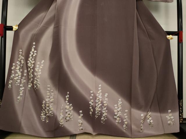 平和屋着物●訪問着　刺繍　流水花文　暈し染め　金糸　正絹　逸品　AAAY4792ck